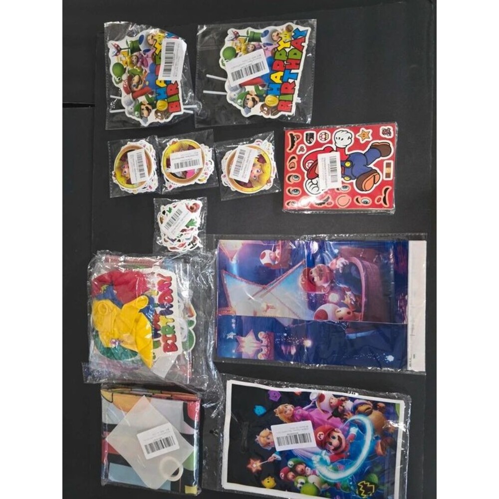 Birthday supplies for Super Mario Brothers.